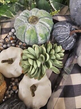 Fall Thanksgiving Tabletop Decor Artificial Pumpkins, Gourds, and Succullents